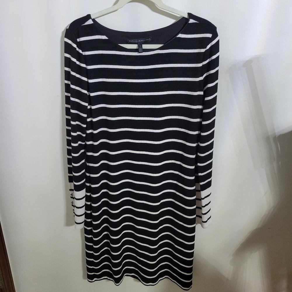 White House Black Market Size L Black & White Striped Dress